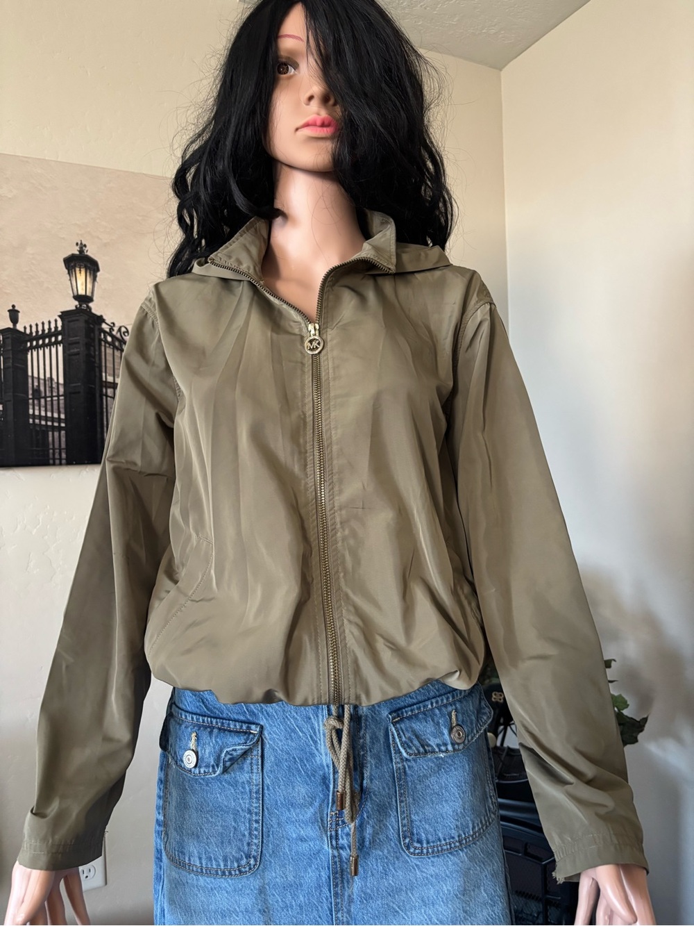 Michael Kors Olive Green Lightweight Bomber Jacket